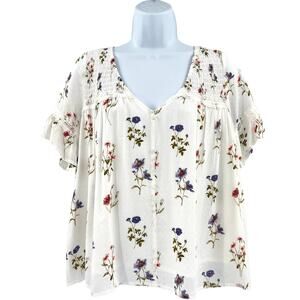 Miss Me Floral Peasant Blouse Short Sleeve V-neck